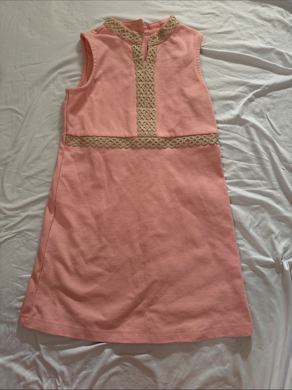 Janie and Jack Coral Pink Sleeveless Dress with Gold Trim